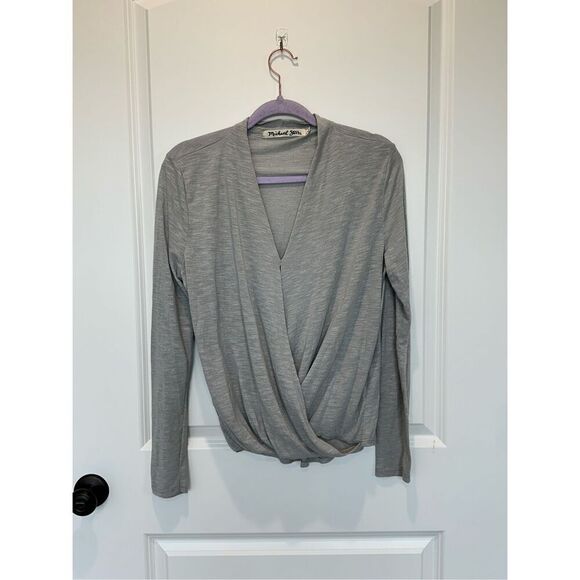 Michael Stars Faux Wrap Gray Top One Size - Picture 1 of 7